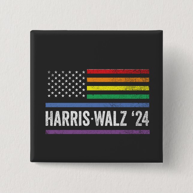 LGBTQ Harris Walz American Flag Election 2024 Button (Vorderseite)
