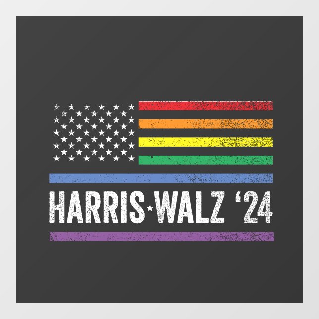 LGBTQ Harris Walz American Flag Election 2024 Fensteraufkleber (Blatt)