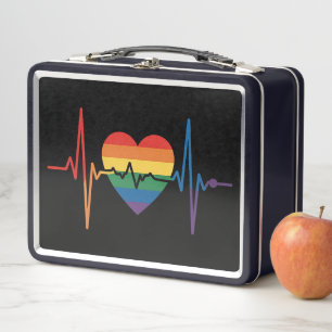 LGBTQ Herzschläge Herz Stolz Schwul Lesbisch Trans Metall Brotdose