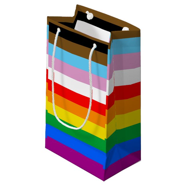 LGBTQ+ INKLUSIVE PRIDE FLAG KLEINE GESCHENKTÜTE (Vorderseite Schrägansicht)