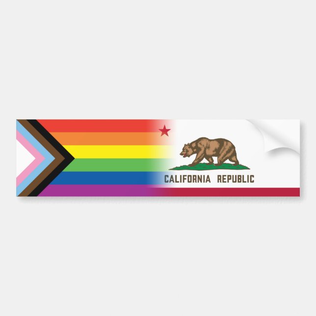 LGBTQ inklusives Progress Pride Flag Kalifornien Autoaufkleber (Vorne)