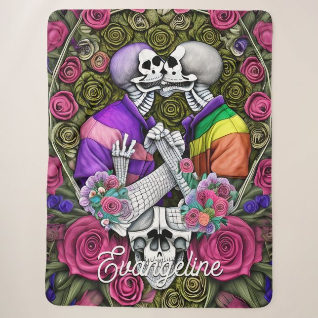 LGBTQ Kissing Blumenschädel Sherpadecke (Vorderseite)