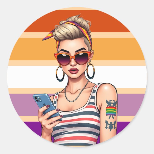 LGBTQ Lesbisch mit sarkastischem Look Runder Aufkleber (Vorderseite)
