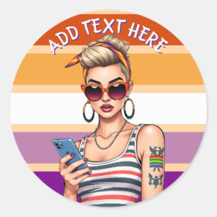LGBTQ Lesbisch mit sarkastischem Look Runder Aufkleber