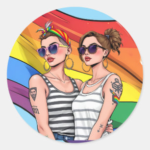 LGBTQ Lesbische Regenbogenflagge Runder Aufkleber