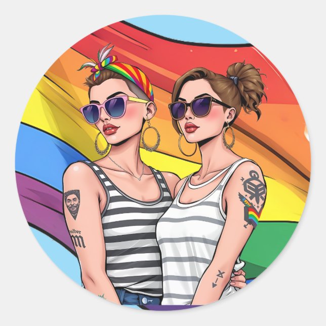 LGBTQ Lesbische Regenbogenflagge Runder Aufkleber (Vorderseite)
