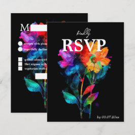 🌈 LGBTQ Mit Menü und QR-Code Petals & Pride RSVP Karte
