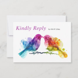 LGBTQ+ mit Menüwahl Rainbow Lovebirds RSVP Karte