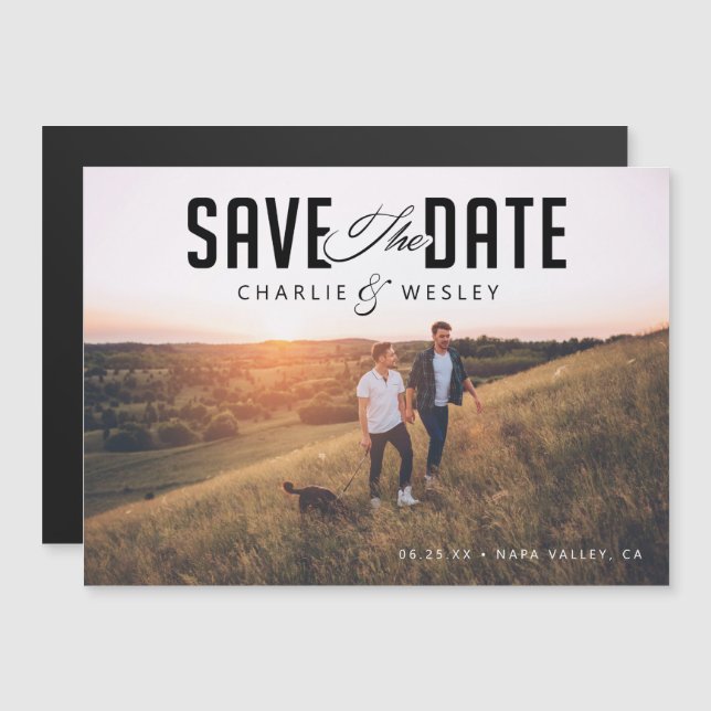 LGBTQ Modern Save the Date mit Foto Magneteinladung (Vorne/Hinten)