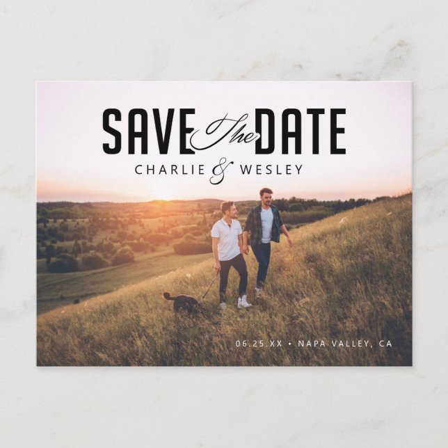 LGBTQ Modern Save the Date mit Foto Postkarte (Vorderseite)