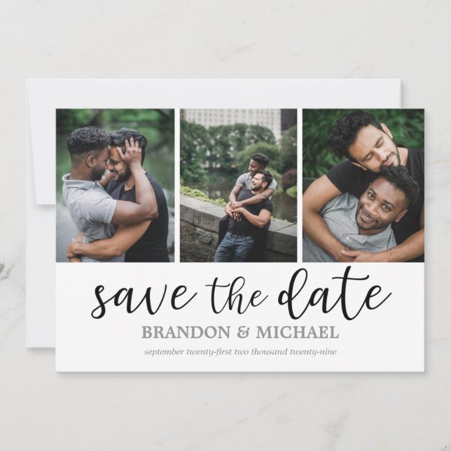 LGBTQ Modernes Skriptfoto Collage Save The Date (Vorderseite)