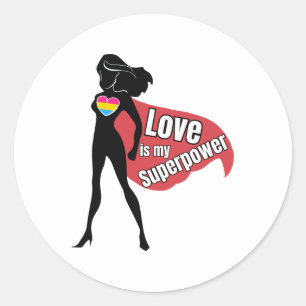 LGBTQ Pansexual Superheld, Liebe ist meine Superma Runder Aufkleber