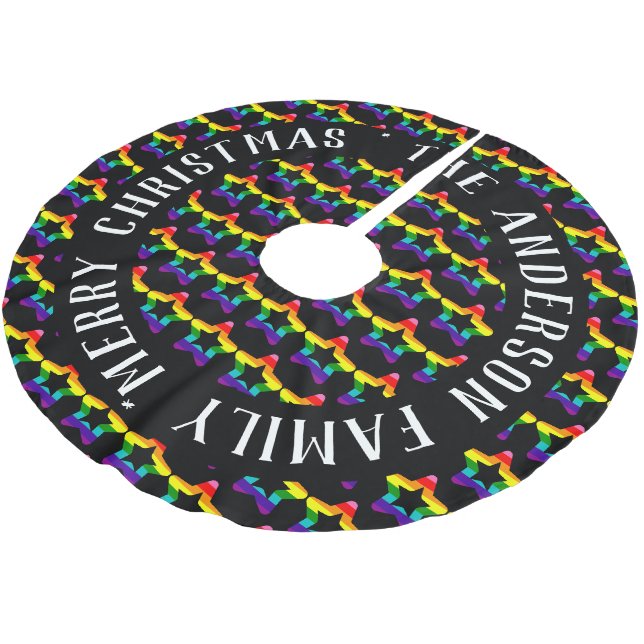 LGBTQ Pride Rainbow Bunte Weihnachtssterne Brush Polyester Weihnachtsbaumdecke (Schrägansicht)