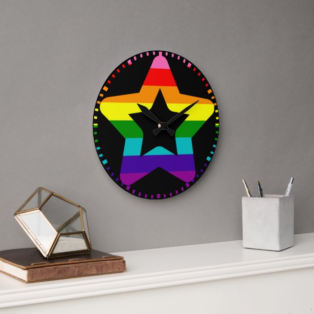 LGBTQ Pride Rainbow Colorful Christmas Star Große Wanduhr (Büro)