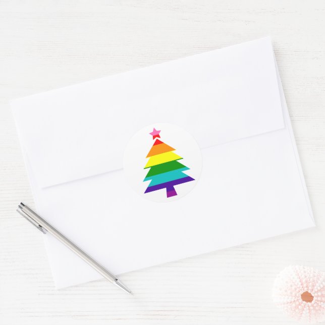LGBTQ Pride Rainbow Colors Weihnachtsbaum Runder Aufkleber (Umschlag)