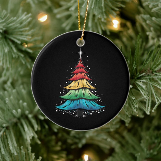 LGBTQ Pride Rainbow Flag Gay Christmas Trees Gesch Keramik Ornament (Baum)