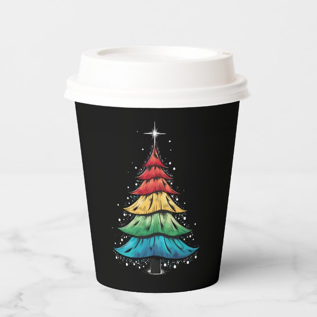 LGBTQ Pride Rainbow Flag Gay Christmas Trees Gesch Pappbecher (Vorderseite)