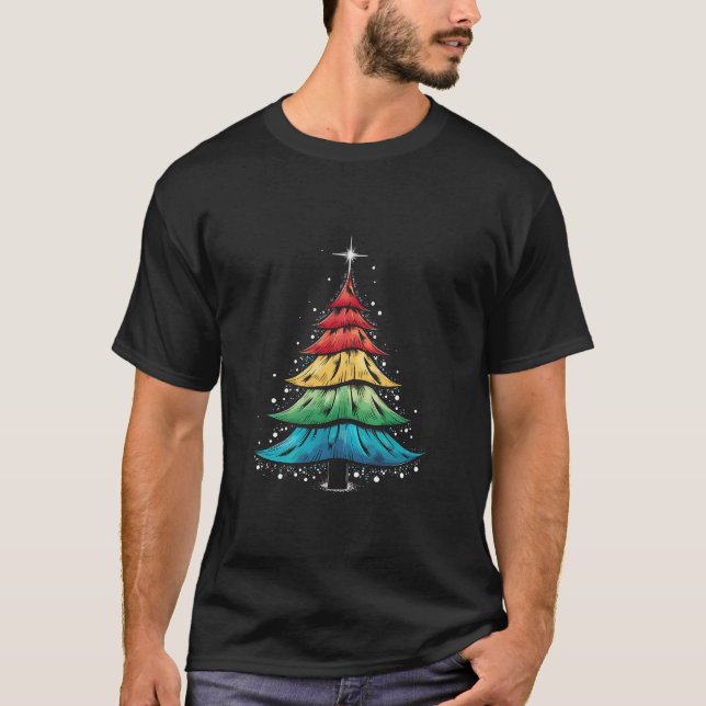 LGBTQ Pride Rainbow Flag Gay Christmas Trees Gesch T-Shirt (Vorderseite)