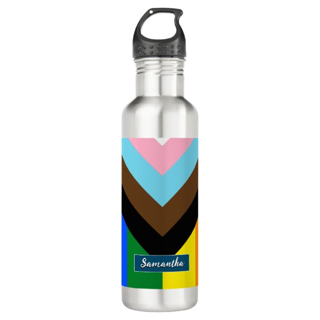 LGBTQ & Pride - RegenbogenProgress-Flag, personali Edelstahlflasche (Vorderseite)