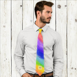 LGBTQ Pride Watercolor Rainbow Gold Monogram Krawatte