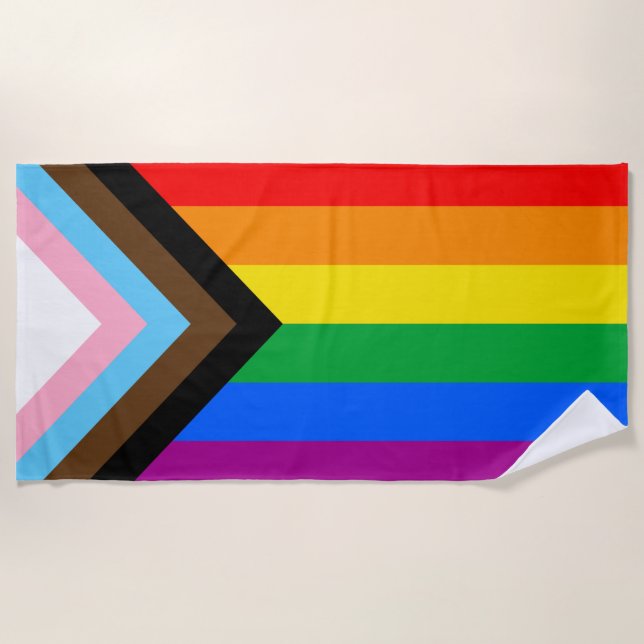 LGBTQ+ Progrès Fierté Drapeau Serviette de plage (Devant)