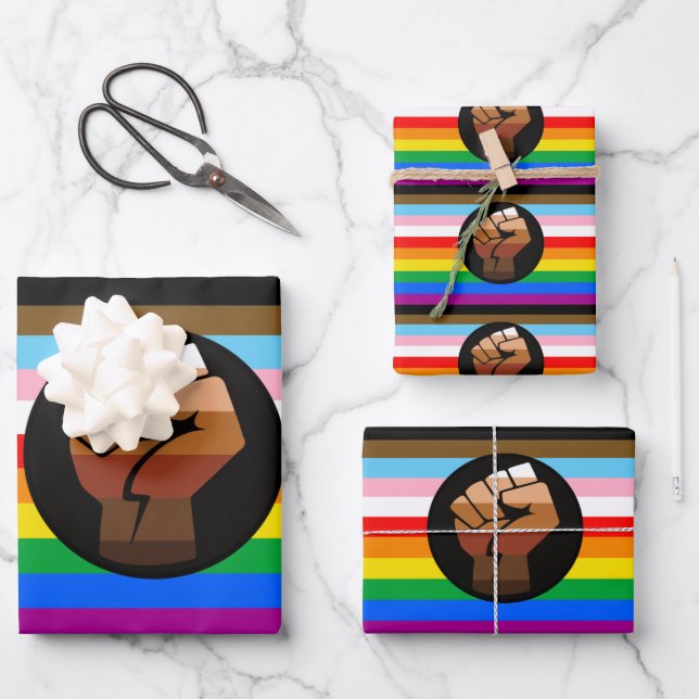 LGBTQ+ PROGRESS POC-Prix-Flag Geschenkpapier Set (Vorderseite)