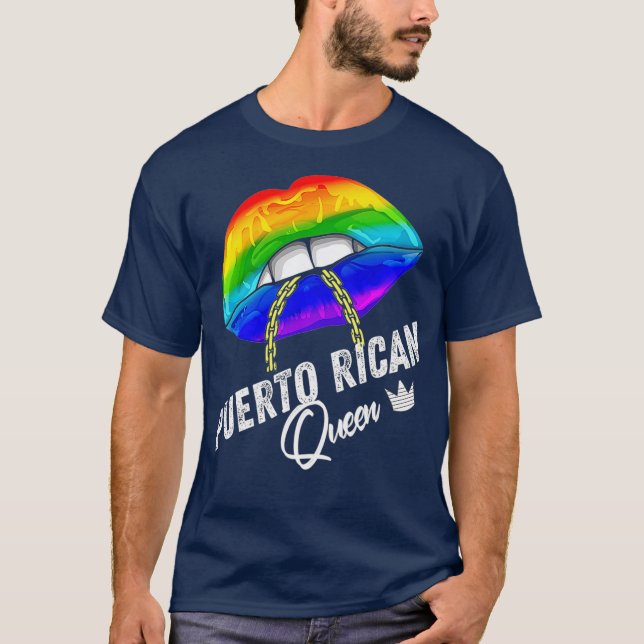 LGBTQ Puerto Rico Königin Lips Kette Gay Puerto T-Shirt (Vorderseite)