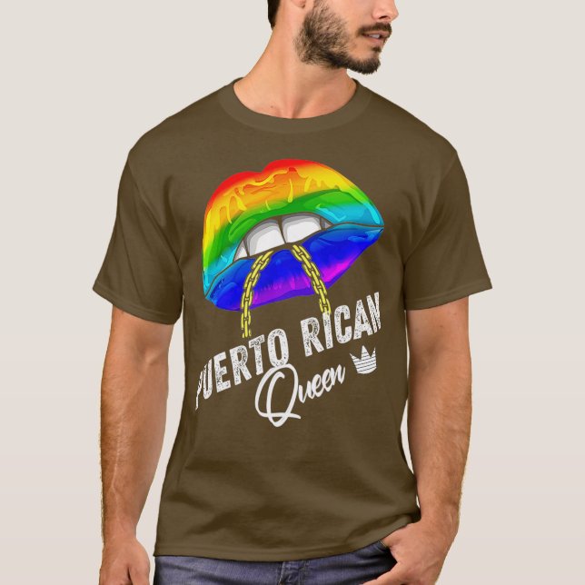 LGBTQ Puerto Rico Königin Lips Kette Gay Puerto T-Shirt (Vorderseite)