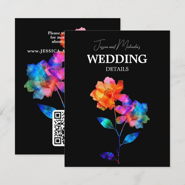 🌈 LGBTQ QR code Wedding Details Petals & Pride  Begleitkarte (Vorne/Hinten)