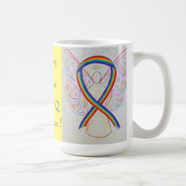 LGBTQ Rainbow Awareness Ribbon Angel Custom Mug (Droite)