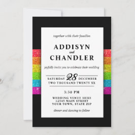 LGBTQ Rainbow Black Chic Modern Wedding Glitzer Einladung
