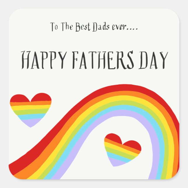 LGBTQ Rainbow & Hearts Happy Vatertag Quadratischer Aufkleber (Vorderseite)