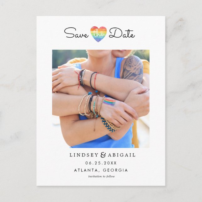 LGBTQ Rainbow Herz mit Foto Postkarte (Vorderseite)