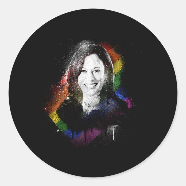 LGBTQ Rainbow Kamala Harris Spray Paint Pride Runder Aufkleber (Vorderseite)