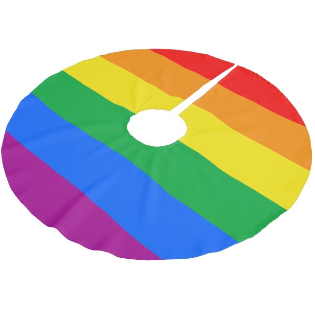 LGBTQ+-Regenbogenfarben Polyester Weihnachtsbaumdecke (Schrägansicht)