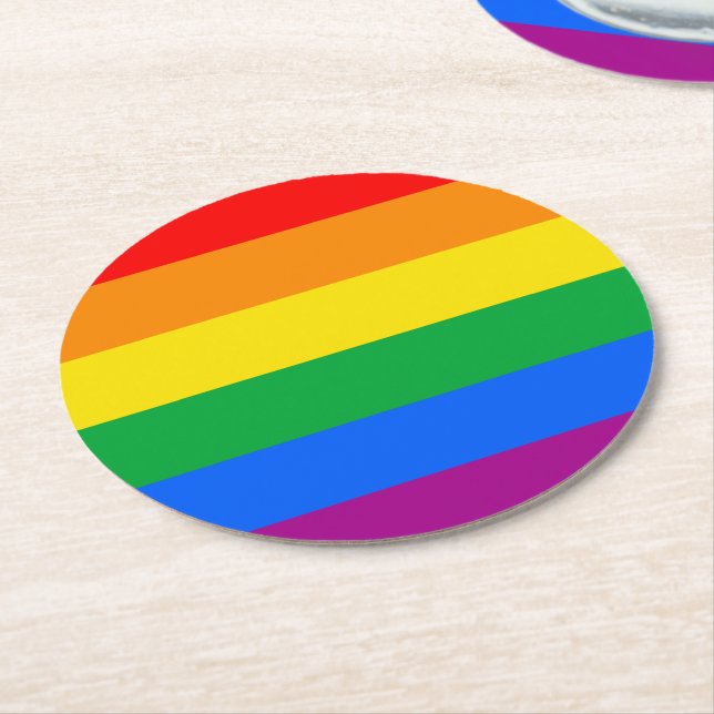 LGBTQ+-Regenbogenfarben Runder Pappuntersetzer (Angewinkelt)