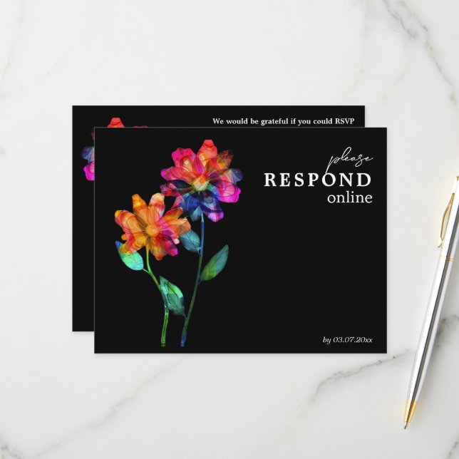 🌈 LGBTQ Respond Online Petals & Pride  RSVP Karte (Vorderseite/Rückseite Beispiel)