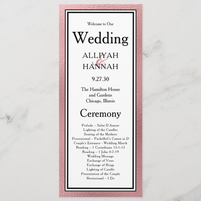 LGBTQ Rose Gold Modernes Hochzeitsprogramm Programm (Vorderseite)