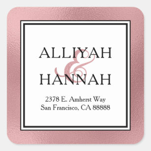 LGBTQ Roségoldene Moderne Hochzeit Rücksendeadress Quadratischer Aufkleber