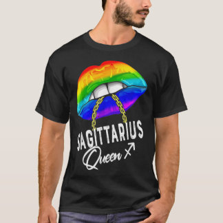 LGBTQ Sagittarius Königin Lips Zodiac Rainbow Gay T-Shirt