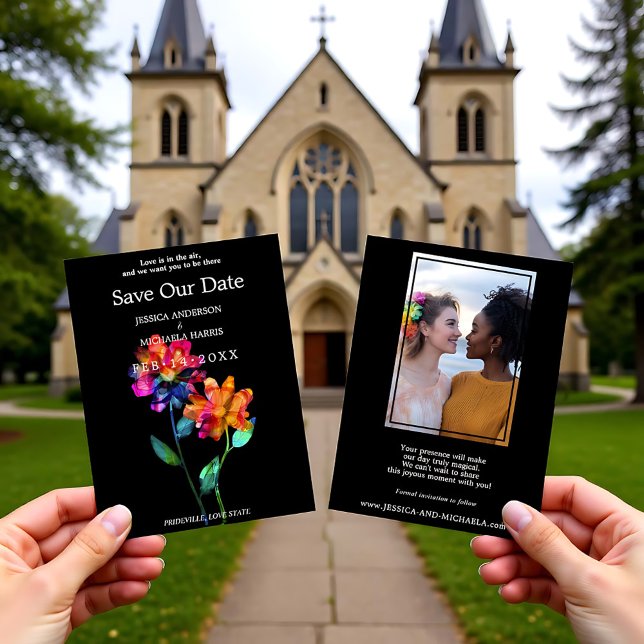 🌈 LGBTQ Save the Date mit Foto Petals & Pride  (LGBTQ With Photo Save the Date Petals & Pride)