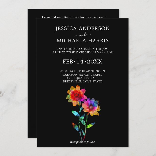 🌈 LGBTQ Soaring Together  Petals & Pride  Einladung (Vorne/Hinten)