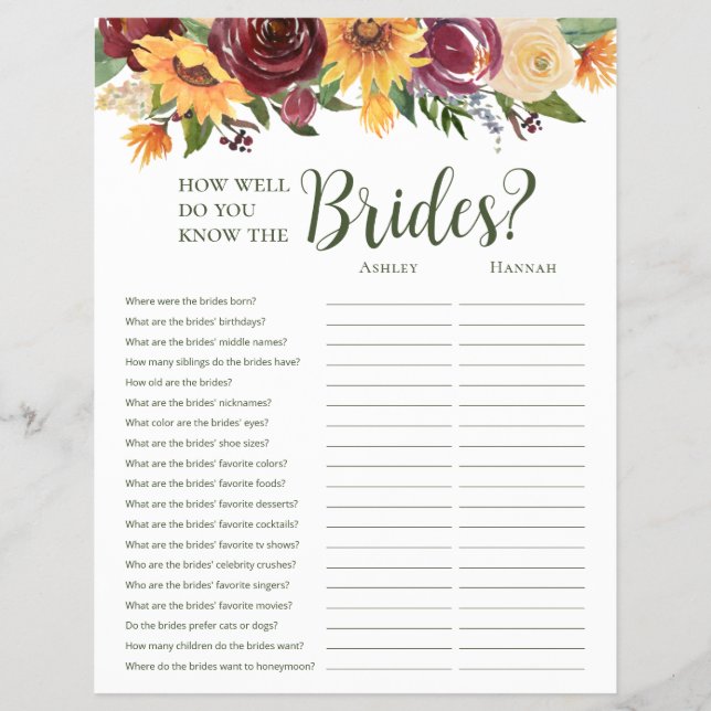 LGBTQ Sonnenblumen Brautparty Games Flyer (Vorne)
