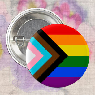 LGBTQ & Stolz - Regenbogen-Fortschrittsflagge Button