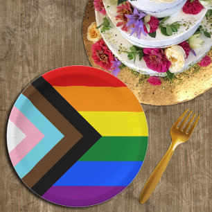 LGBTQ & Stolz - Regenbogen-Fortschrittsflagge Pappteller