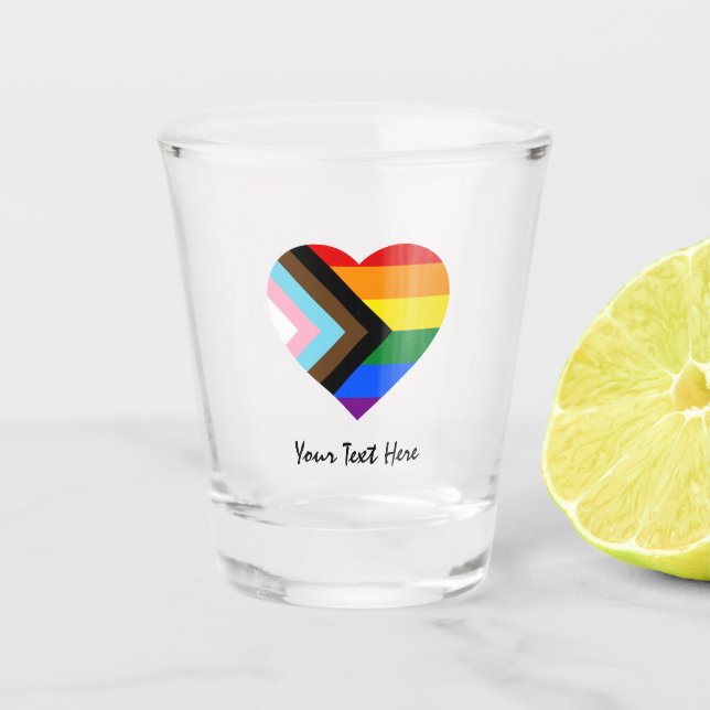 LGBTQ & Stolz - Regenbogen-Fortschrittsflagge Schnapsglas (Vorderseite)