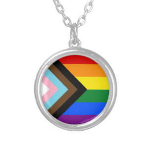 LGBTQ & Stolz - Regenbogen-Fortschrittsflagge Versilberte Kette
