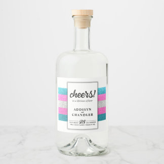 LGBTQ Trans Chic Modern White Wedding Glitzer Alkoholflaschenetikett