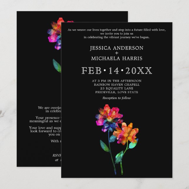 🌈 LGBTQ Vow Bloom Petals & Pride  Einladung (Vorne/Hinten)