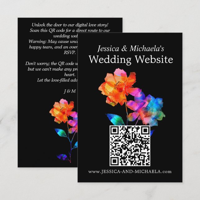 🌈 LGBTQ Wedding Website Address Petals & Pride  Begleitkarte (Vorne/Hinten)